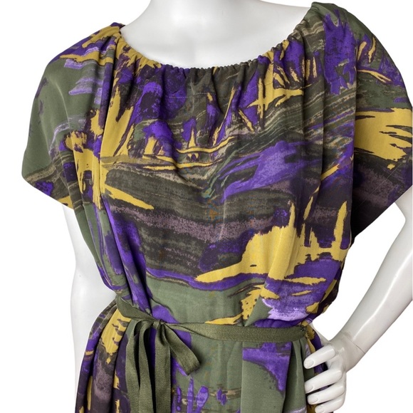 Simply Vera Wang Abstract Multi-color Mini Shift Dress Belted Short Sleeve Large - Picture 7 of 16